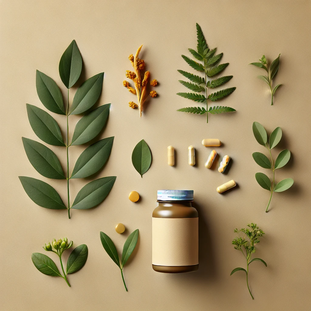 Pure capsules Blog 4 DALL·E 2025 01 14 17.28.32 A serene and minimalist flat lay composition featuring natural supplements such as ashwagandha turmeric and omega 3 capsules arranged on a neutral
