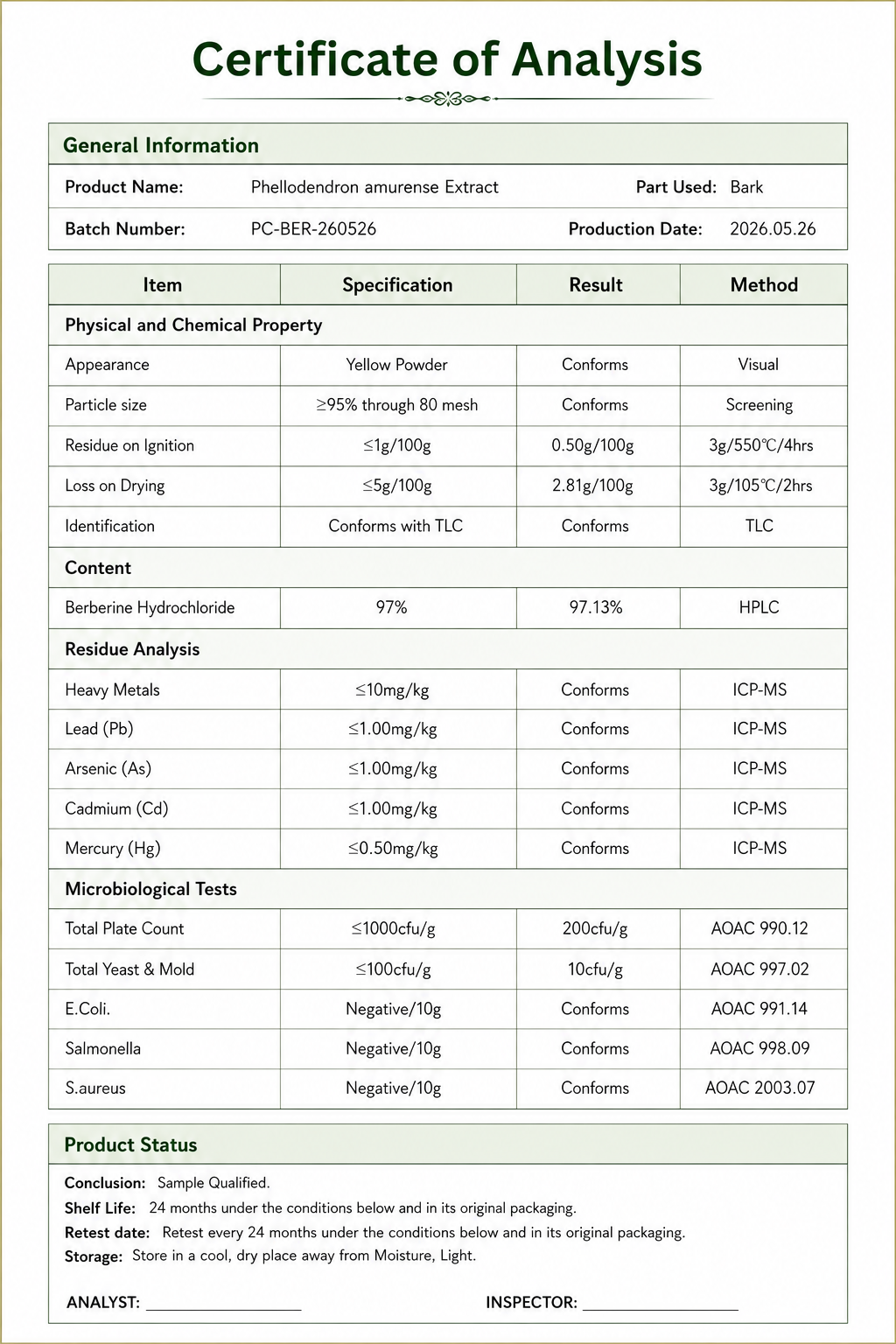 DR T&T Berberine Hydrochloride 97% Powder 2 Berberine Hydrochloride 97% Powder